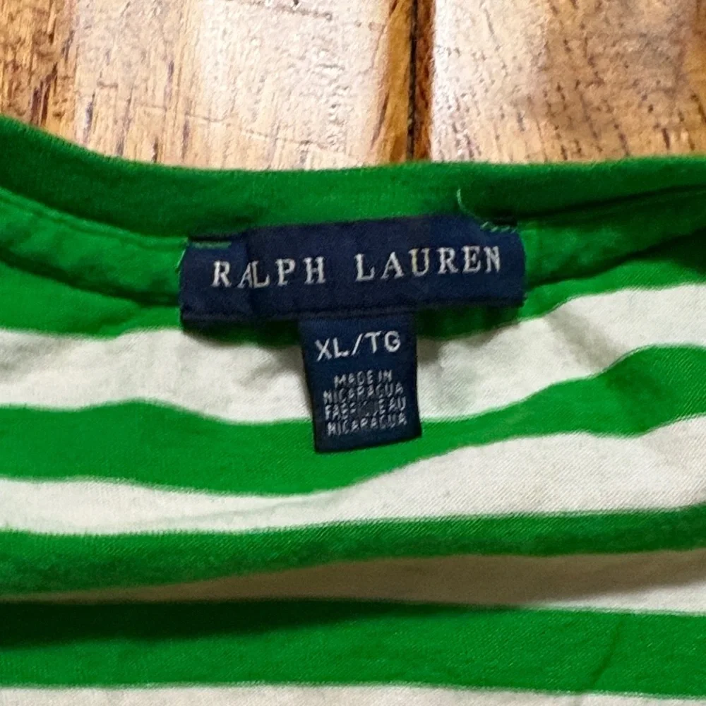 Ralph Lauren Green and White Striped Tee - Picture 2 of 5